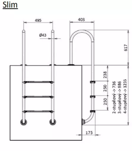 Uima-altaan portaat Slim 4 - Portaat ja kaiteet - 1006041 - 3